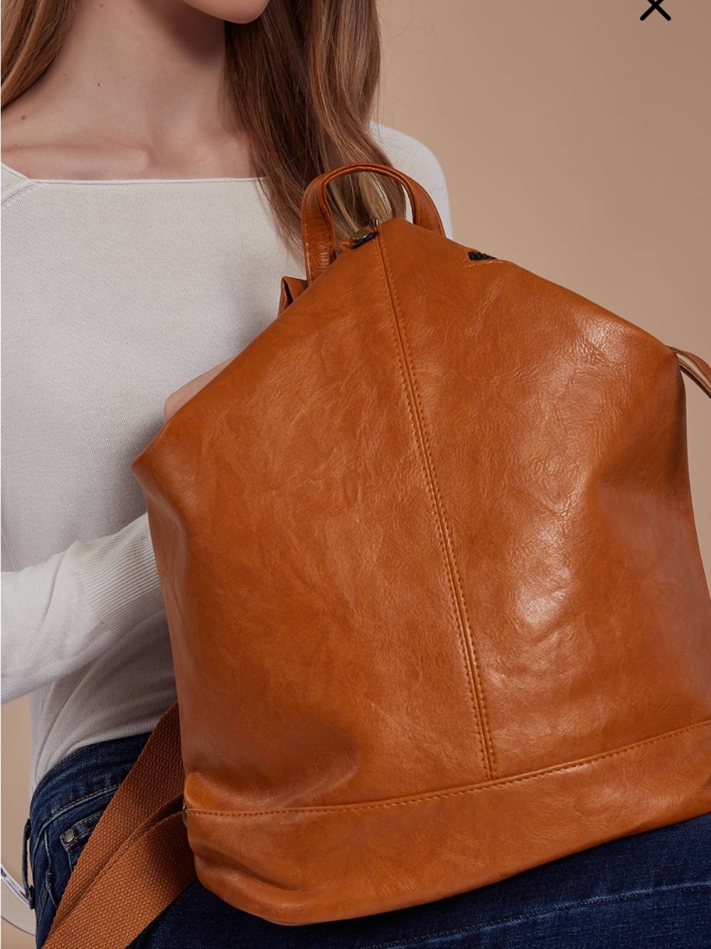 Celestino Camel Faux Leather Triangle Zip Backpack - NEW WITH TAGS